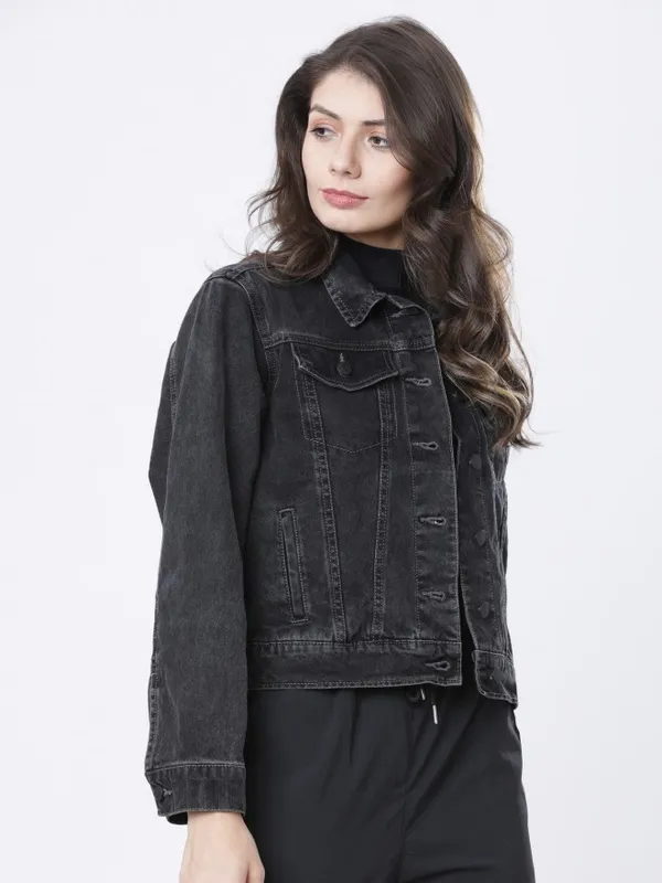  Tokyo Talkies Women Grey Denim Jacket Jackets