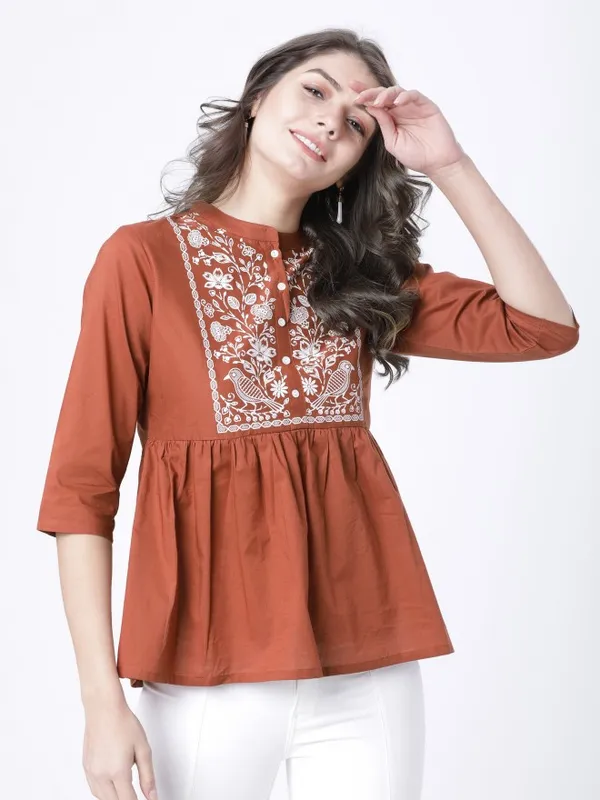  Vishudh Women Terracotta Printed Empire Tops