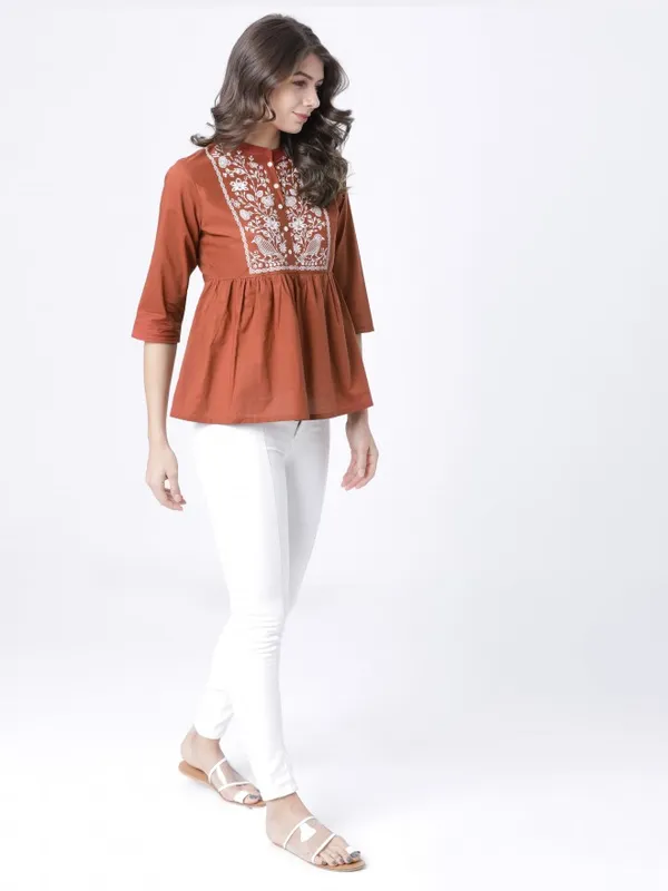  Vishudh Women Terracotta Printed Empire Tops