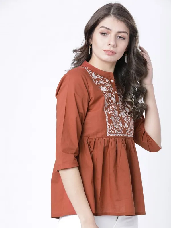  Vishudh Women Terracotta Printed Empire Tops