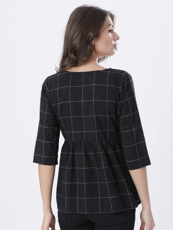  Vishudh Women Black Checked Regular Tops