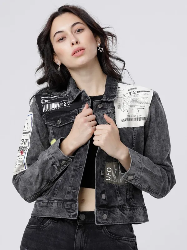  Tokyo Talkies Women Grey Denim Jacket Jackets