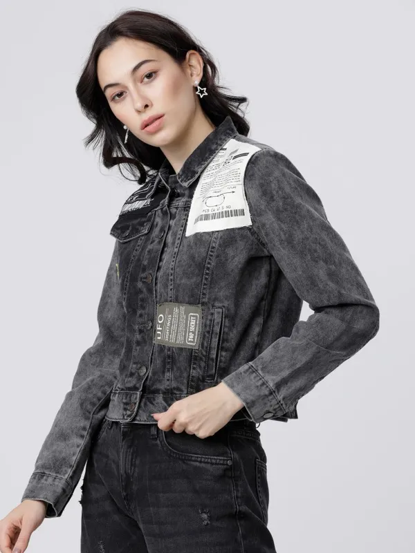  Tokyo Talkies Women Grey Denim Jacket Jackets