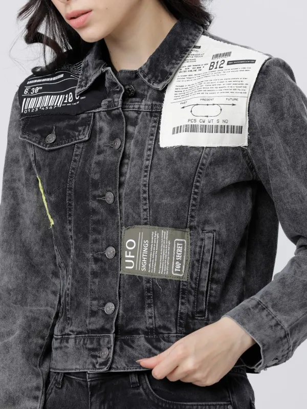  Tokyo Talkies Women Grey Denim Jacket Jackets