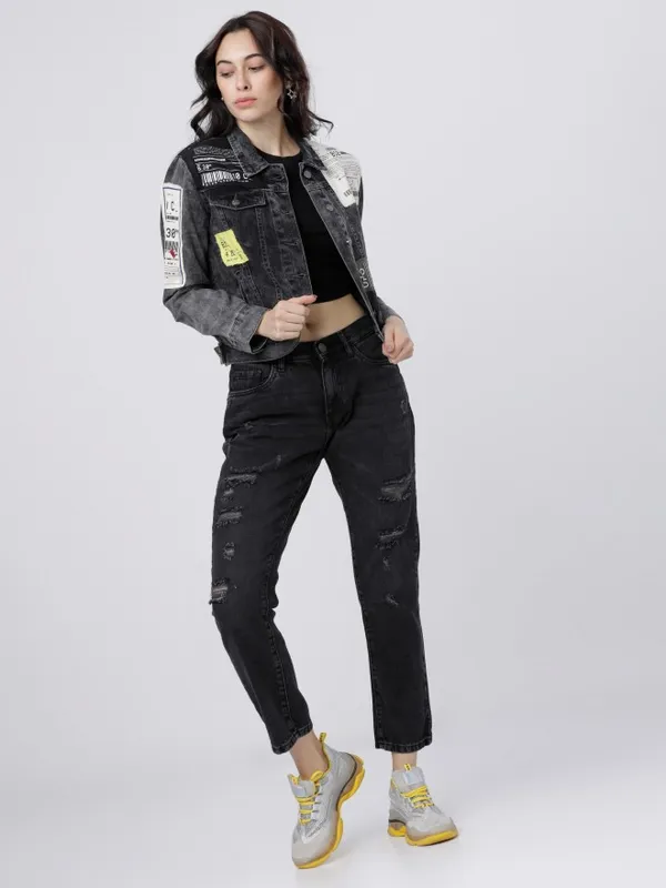  Tokyo Talkies Women Grey Denim Jacket Jackets