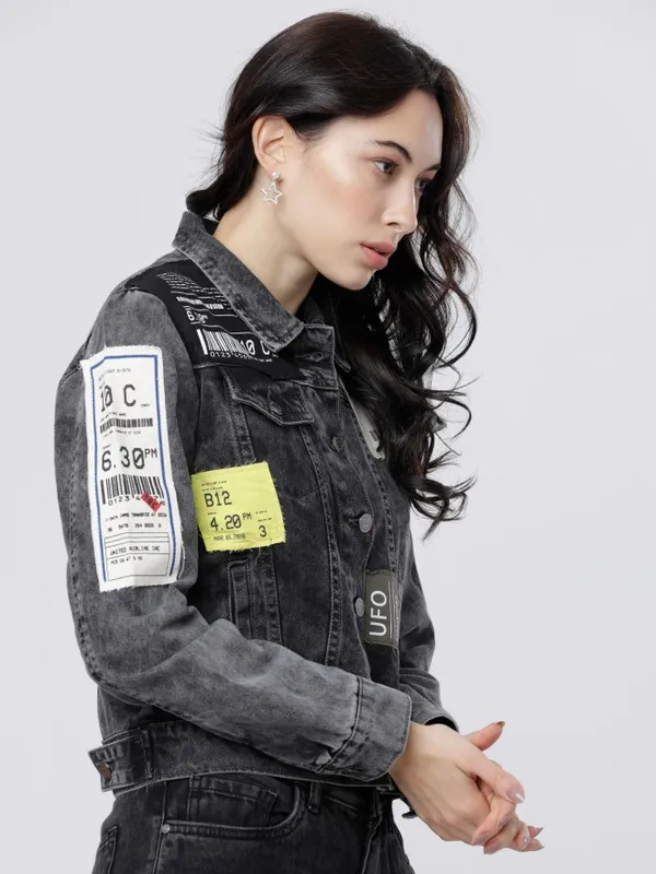  Tokyo Talkies Women Grey Denim Jacket Jackets