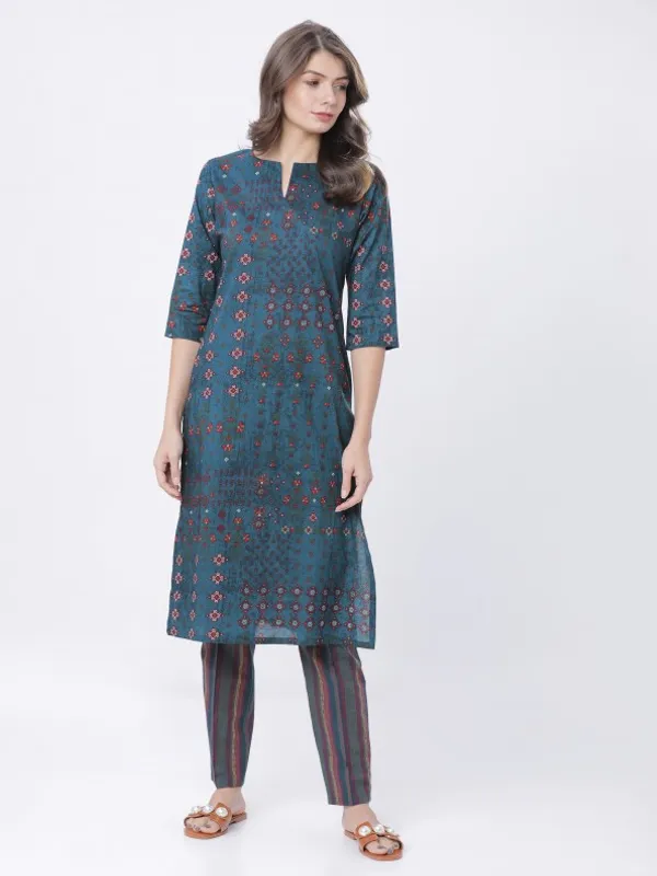  Vishudh Women Teal Printed Kurta Sets