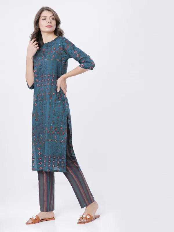  Vishudh Women Teal Printed Kurta Sets