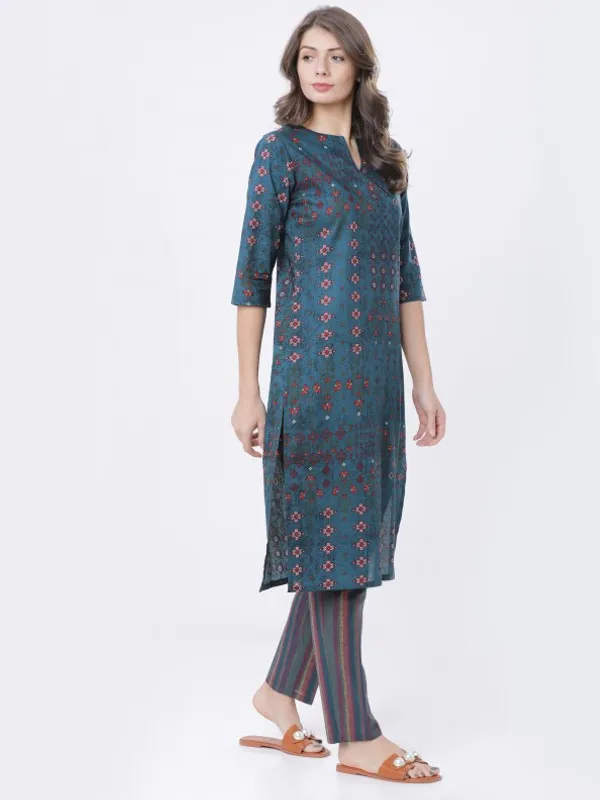  Vishudh Women Teal Printed Kurta Sets