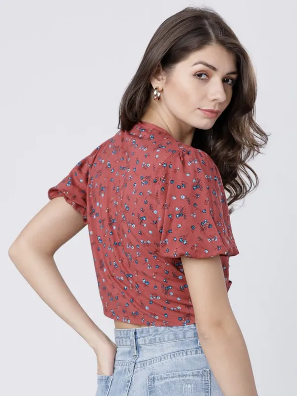  Tokyo Talkies Women Burgundy Printed Regular Tops