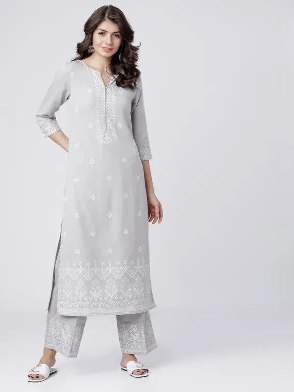  Vishudh Women Grey Printed Straight Fit Palazzos