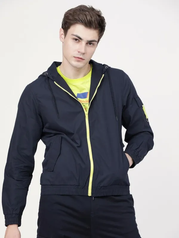  Locomotive Men Navy Blue Solid Open Front Jacket Jackets