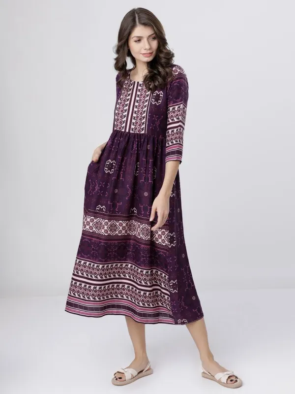  Vishudh Women Purple Printed A-Line Ethnic Dresses