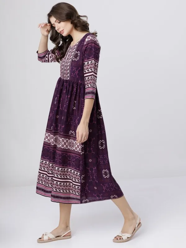  Vishudh Women Purple Printed A-Line Ethnic Dresses