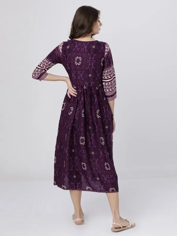  Vishudh Women Purple Printed A-Line Ethnic Dresses