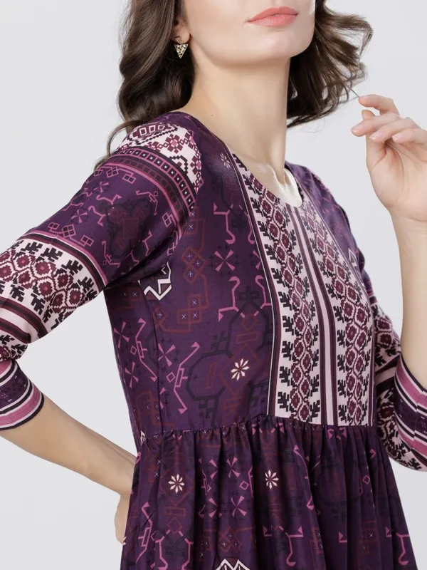  Vishudh Women Purple Printed A-Line Ethnic Dresses