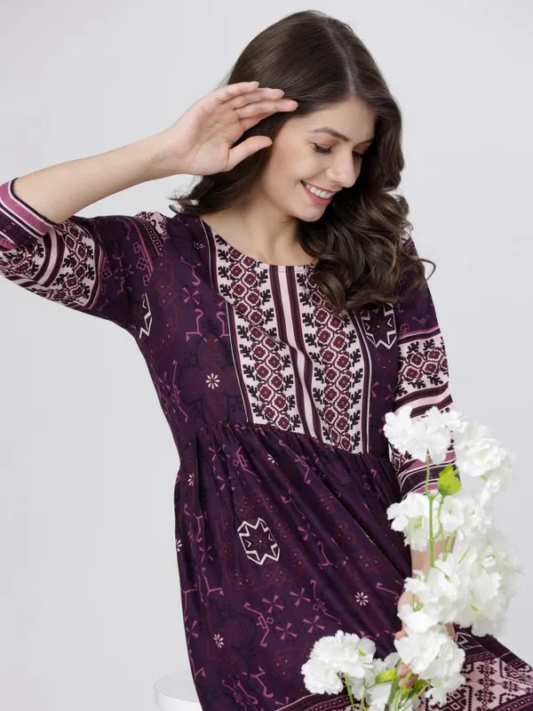  Vishudh Women Purple Printed A-Line Ethnic Dresses