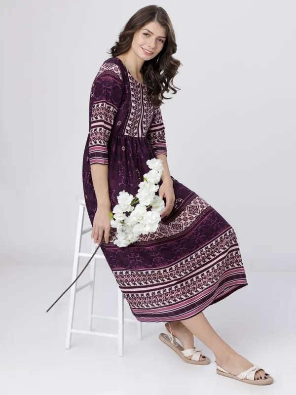  Vishudh Women Purple Printed A-Line Ethnic Dresses