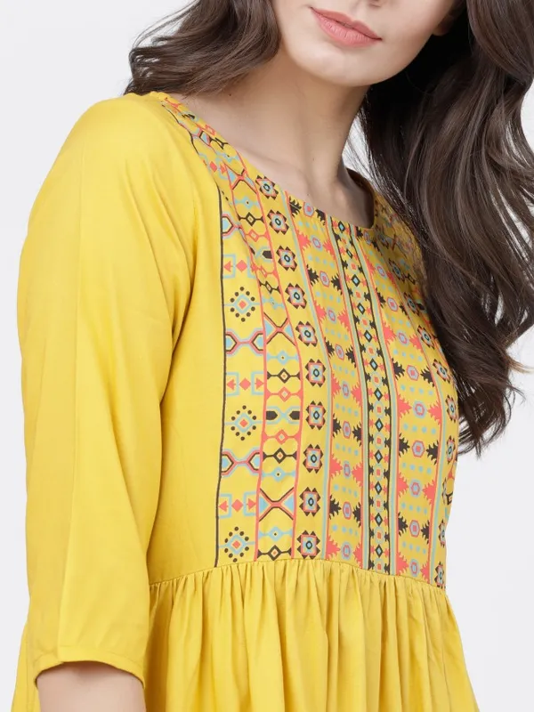  Vishudh Women Mustard Printed A-Line Ethnic Dresses