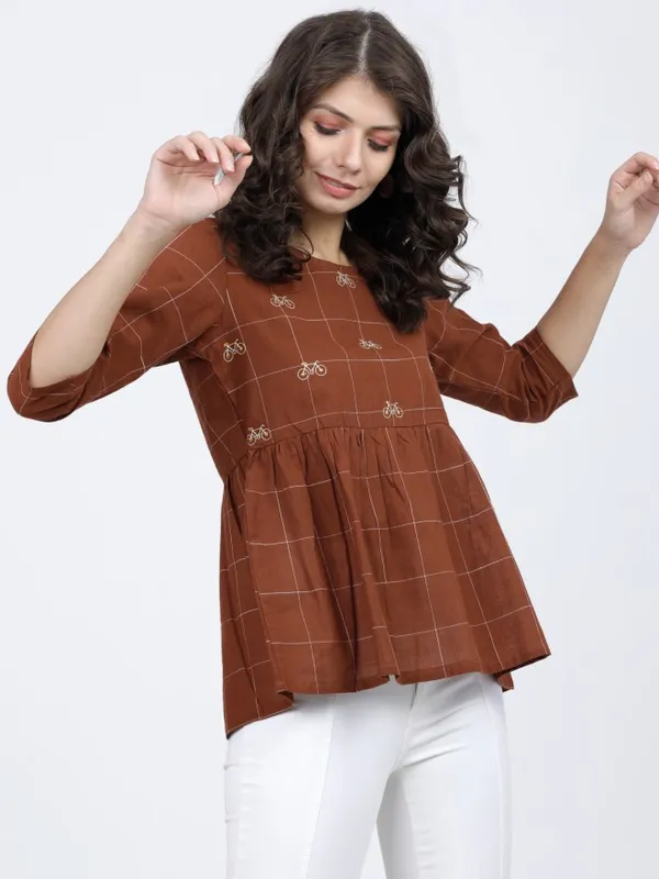  Vishudh Women Brown Checked Regular Tops