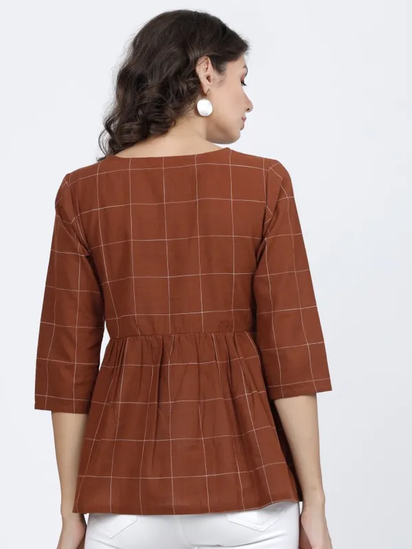  Vishudh Women Brown Checked Regular Tops