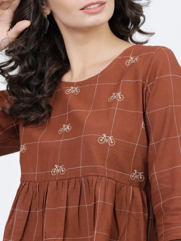  Vishudh Women Brown Checked Regular Tops