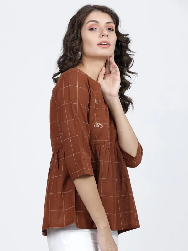  Vishudh Women Brown Checked Regular Tops