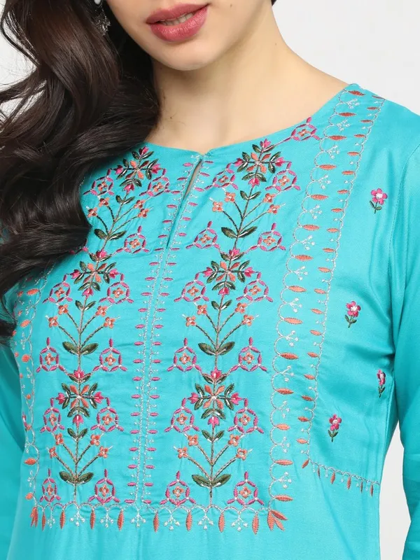  Vishudh Women Turquoise Printed Straight Fit Palazzos