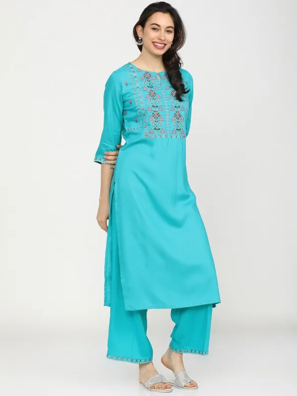  Vishudh Women Turquoise Printed Straight Fit Palazzos