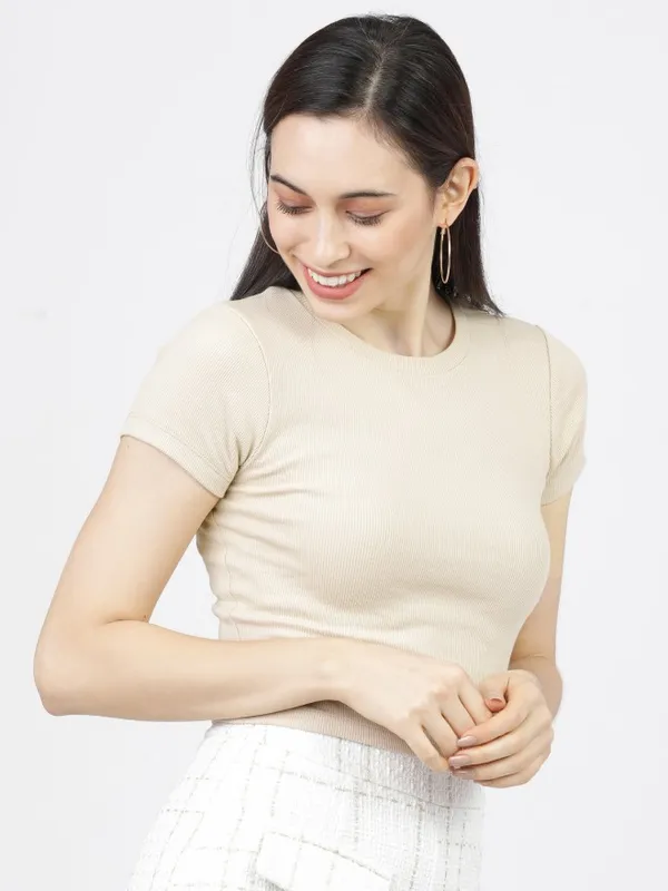  Tokyo Talkies Women Beige Solid Regular Tops