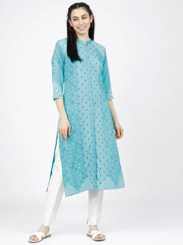  Vishudh Women Turquoise Printed Straight Kurtas