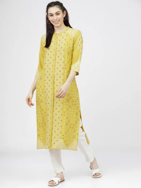  Vishudh Women Yellow Printed Straight Kurtas