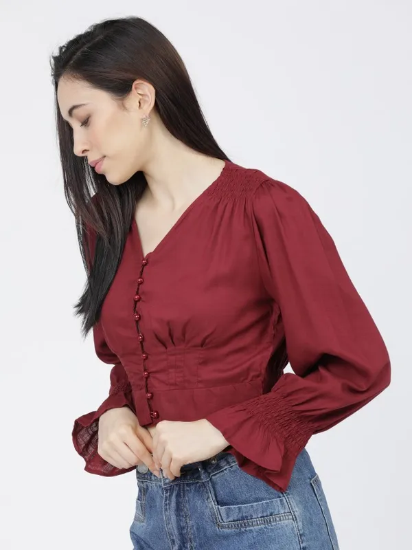  Tokyo Talkies Women Burgundy Solid Regular Tops