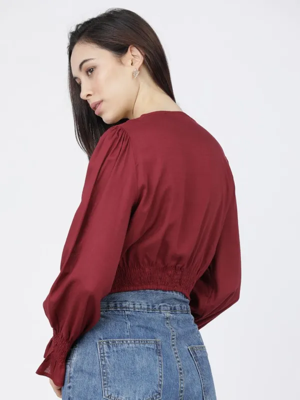  Tokyo Talkies Women Burgundy Solid Regular Tops