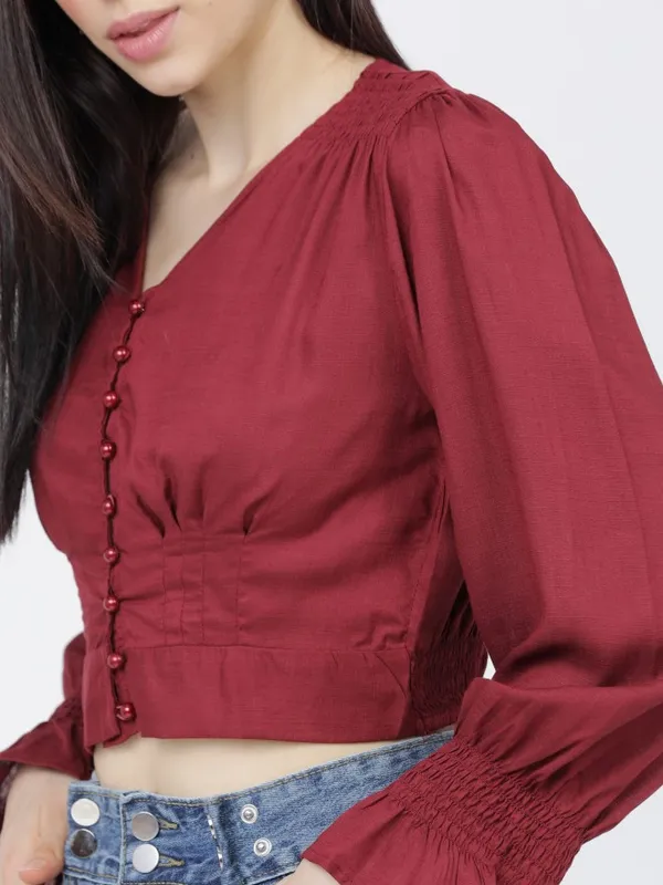  Tokyo Talkies Women Burgundy Solid Regular Tops