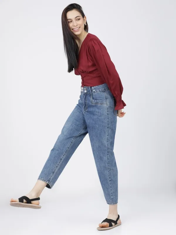  Tokyo Talkies Women Burgundy Solid Regular Tops