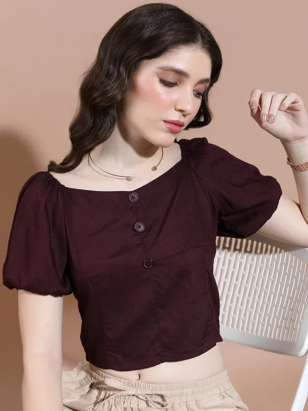  Tokyo Talkies Women Burgundy Solid Regular Tops
