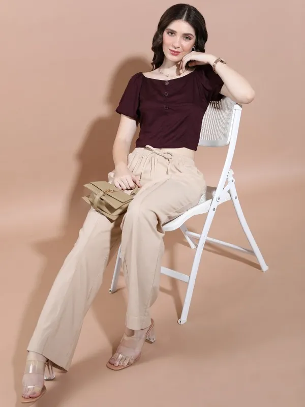 Tokyo Talkies Women Burgundy Solid Regular Tops