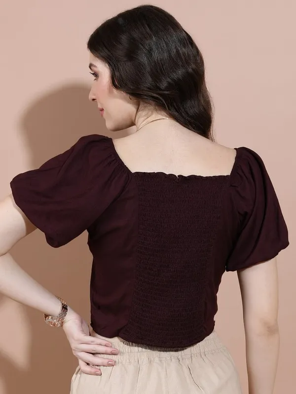  Tokyo Talkies Women Burgundy Solid Regular Tops