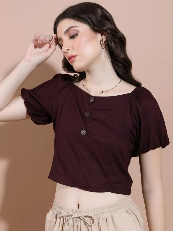  Tokyo Talkies Women Burgundy Solid Regular Tops