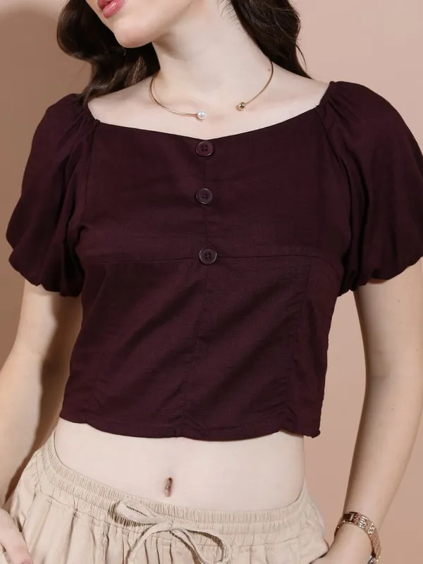  Tokyo Talkies Women Burgundy Solid Regular Tops