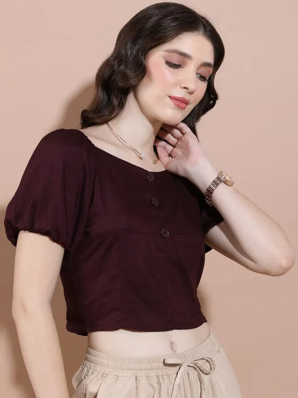 Tokyo Talkies Women Burgundy Solid Regular Tops