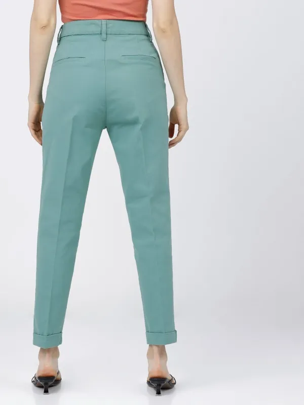  Tokyo Talkies Women Blue Solid Tapered Fit Casual Trousers