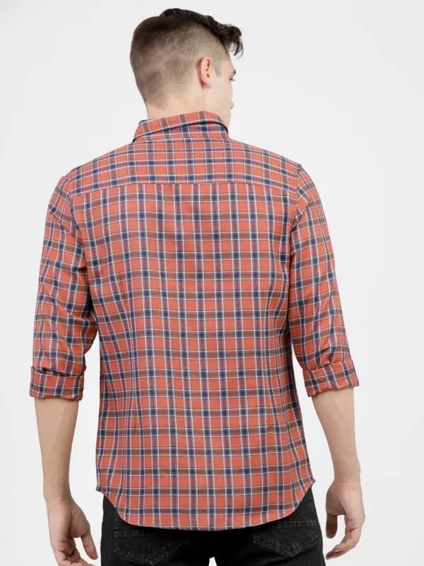  Ketch Men Terracotta Checked Slim Fit Casual Shirts