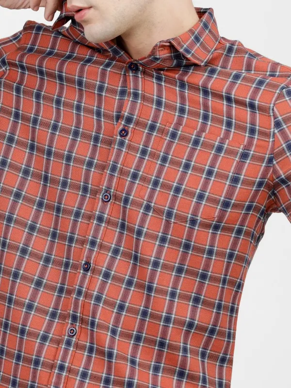  Ketch Men Terracotta Checked Slim Fit Casual Shirts