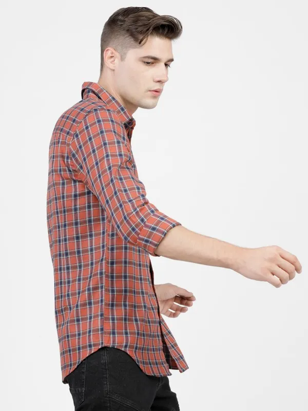  Ketch Men Terracotta Checked Slim Fit Casual Shirts