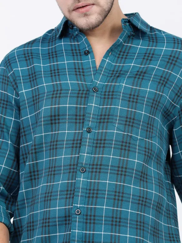  Ketch Men Teal Checked Slim Fit Casual Shirts