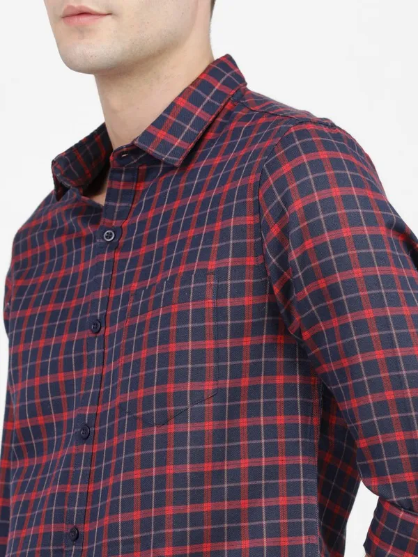  Ketch Men Navy Blue Checked Slim Fit Casual Shirts