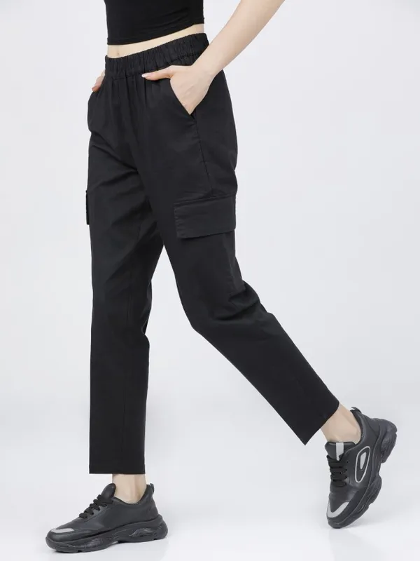  Tokyo Talkies Women Black Solid Regular Fit Casual Trousers