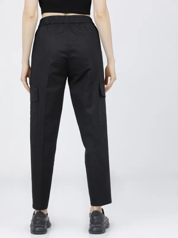  Tokyo Talkies Women Black Solid Regular Fit Casual Trousers